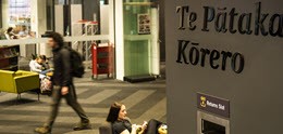 Entrance of Te Pātaka Kōrero, the library at Te Herenga Waka-Victoria University of Wellington