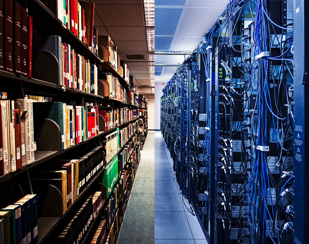 Afbeelding: bibliotheekkasten en servers