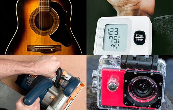 Image: Guitar, blood pressure monitor, rotary saw, high definition camera