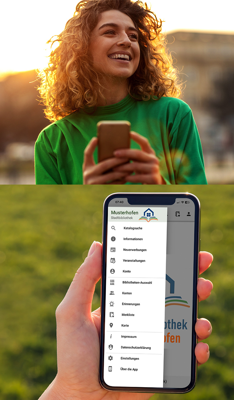 Photo illustration: Young woman using smartphone and looking at cooking e-book on mobile app