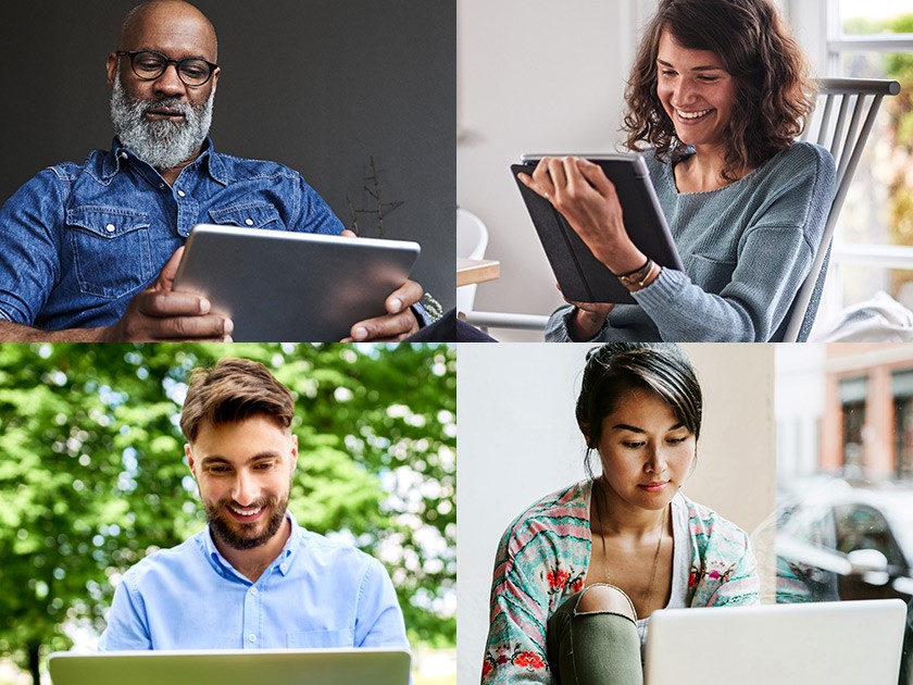 照片：在笔记本电脑和平板电脑上阅读电子内容的人