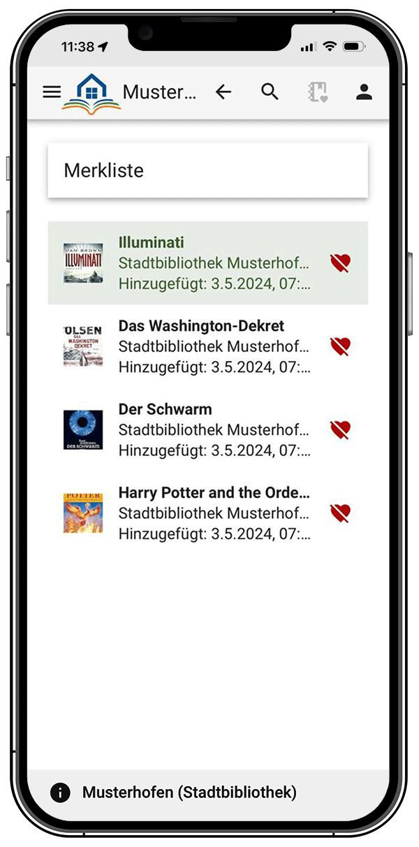 Screenshot: YourBib Merkliste