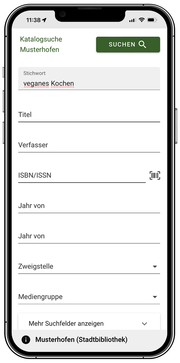Screenshot: YourBib Suchmaske