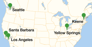 Map showing locations of Antioch University