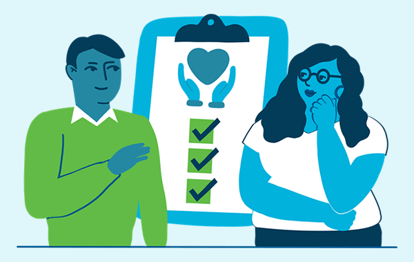 Illustration: People looking at checklist board