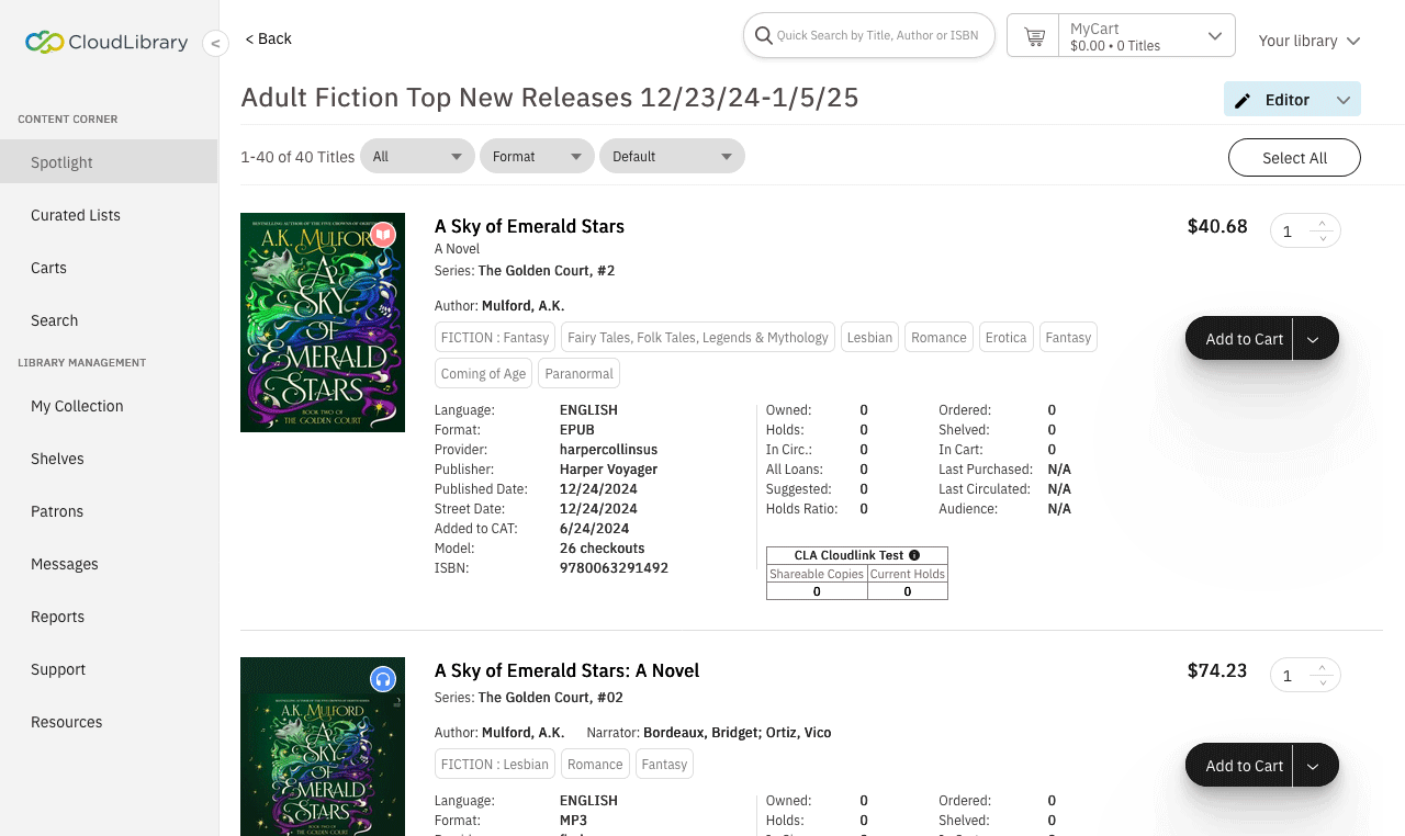 CloudLibrary-interface: Spotlight op nieuwe releases