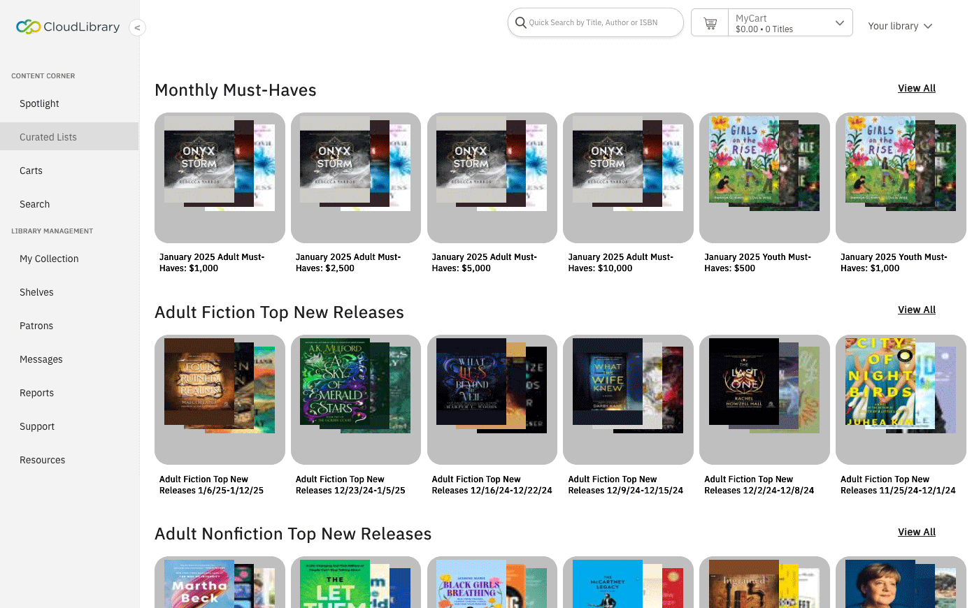 CloudLibrary-interface: Samengestelde lijsten met e-boeken en digitale audioboeken