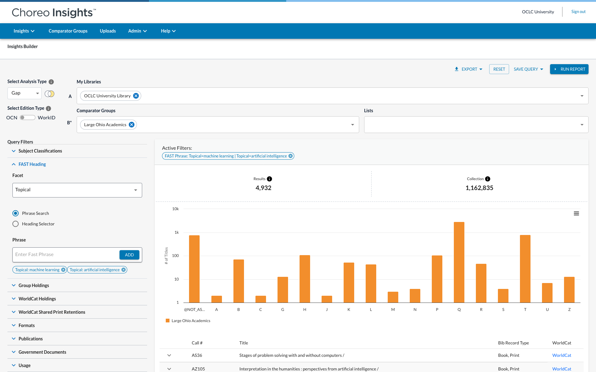 Capture d'écran : Requête de lacunes avec FAST