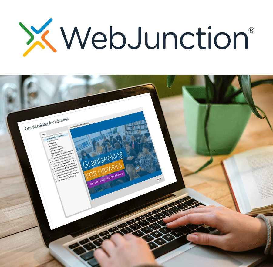 照片：图书馆员正在参与线上 WebJunction 课程